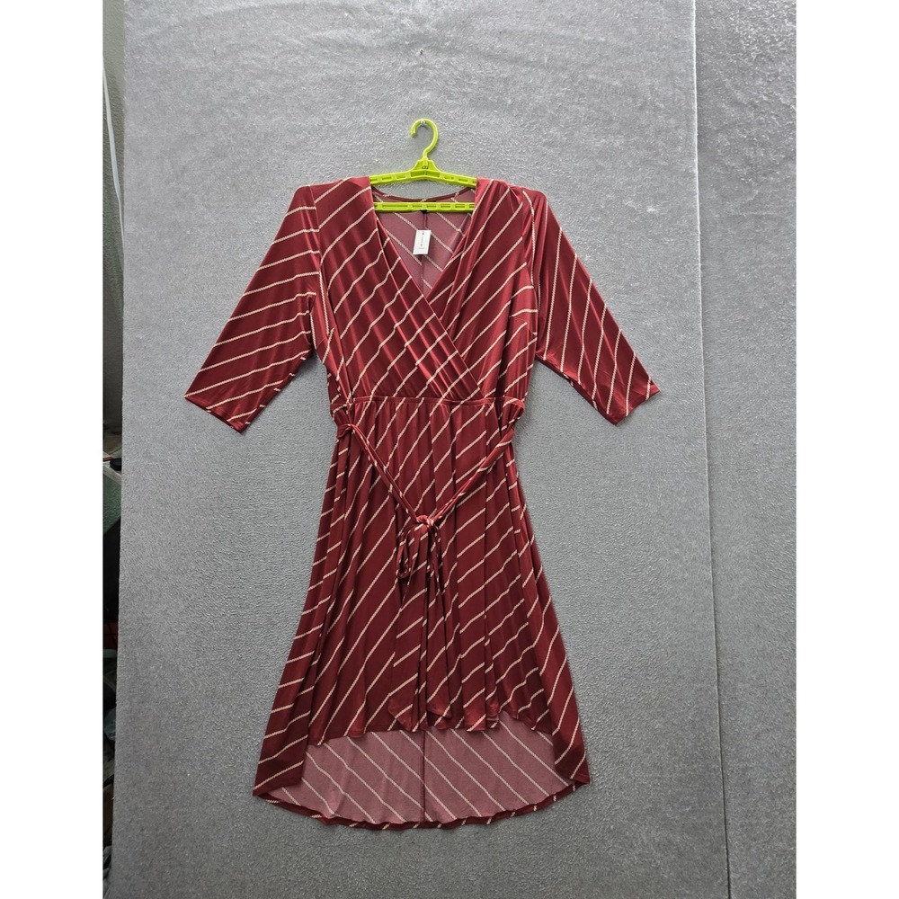 Lane Bryant Women Dress 22/24 Red Striped Fit & Flare Belt 3/4 Sleeve Party NWT